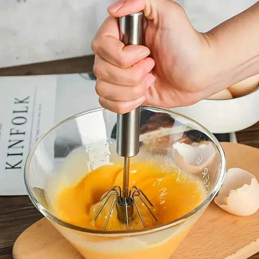 Stainless Steel Egg Beater - Durable Semi-Automatic Mixer for Effortless Mixing - The Silver Spoon