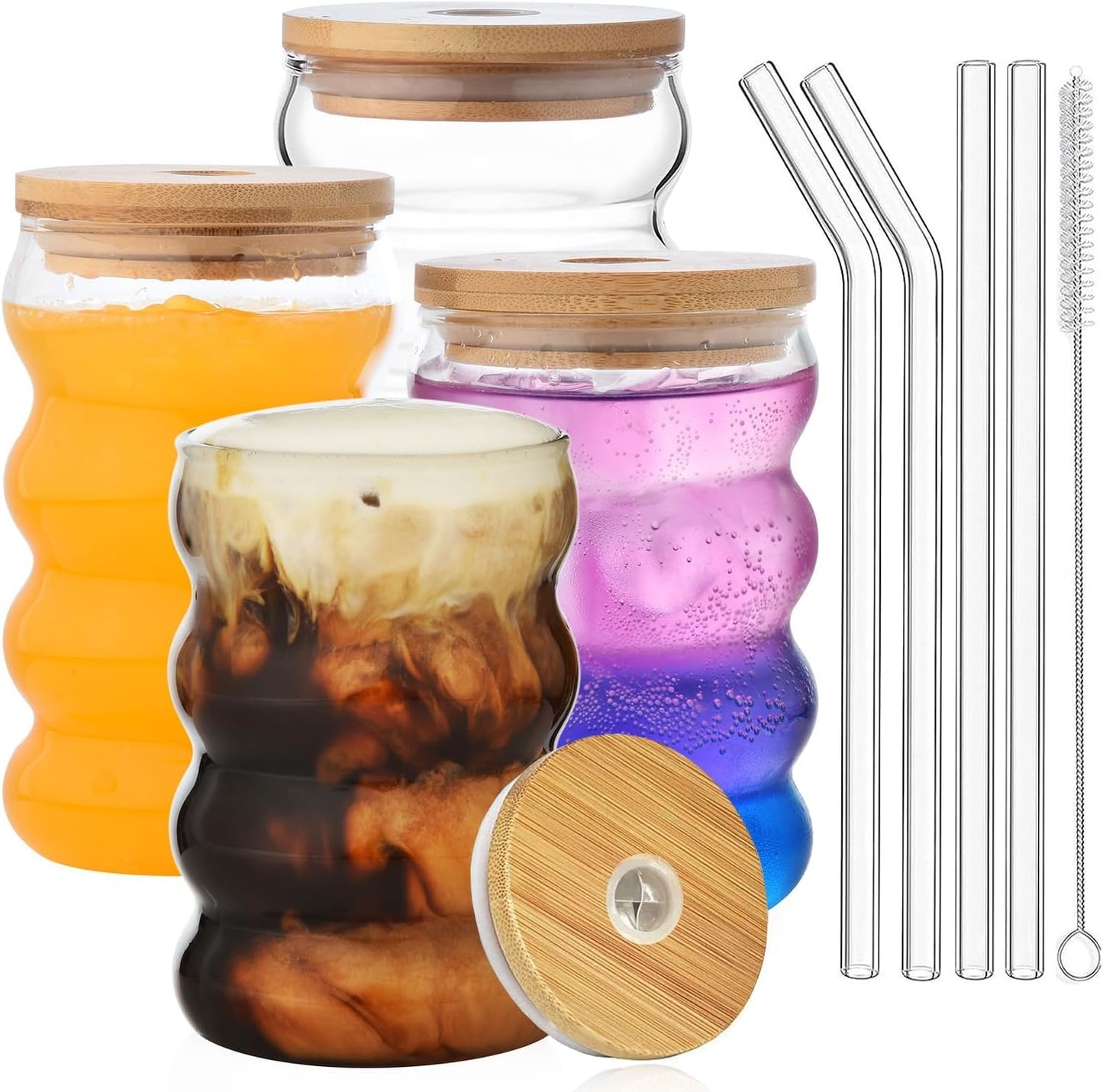 ALINK Bubble Glasses, Set of 4 Drinking Glasses, 550 ml, Wavy Drinking Glasses, Latte Macchiato Glasses, Iced Coffee Glasses, Long Drink Glasses, Cocktail Glasses