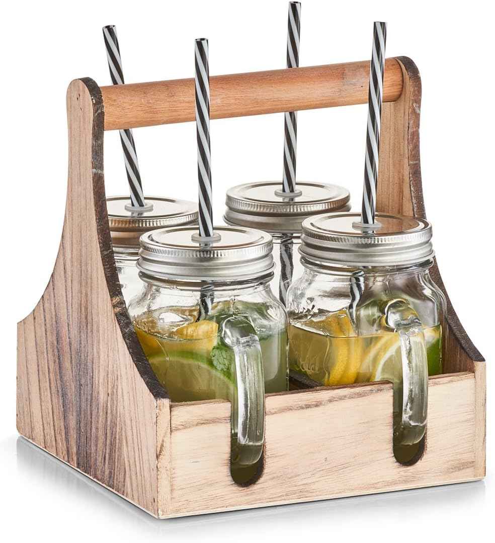 Zeller 19746 Drinking Glasses Set, 5-Piece Glass/Metal/Wood, Approx. 20 x 22 x 22 cm