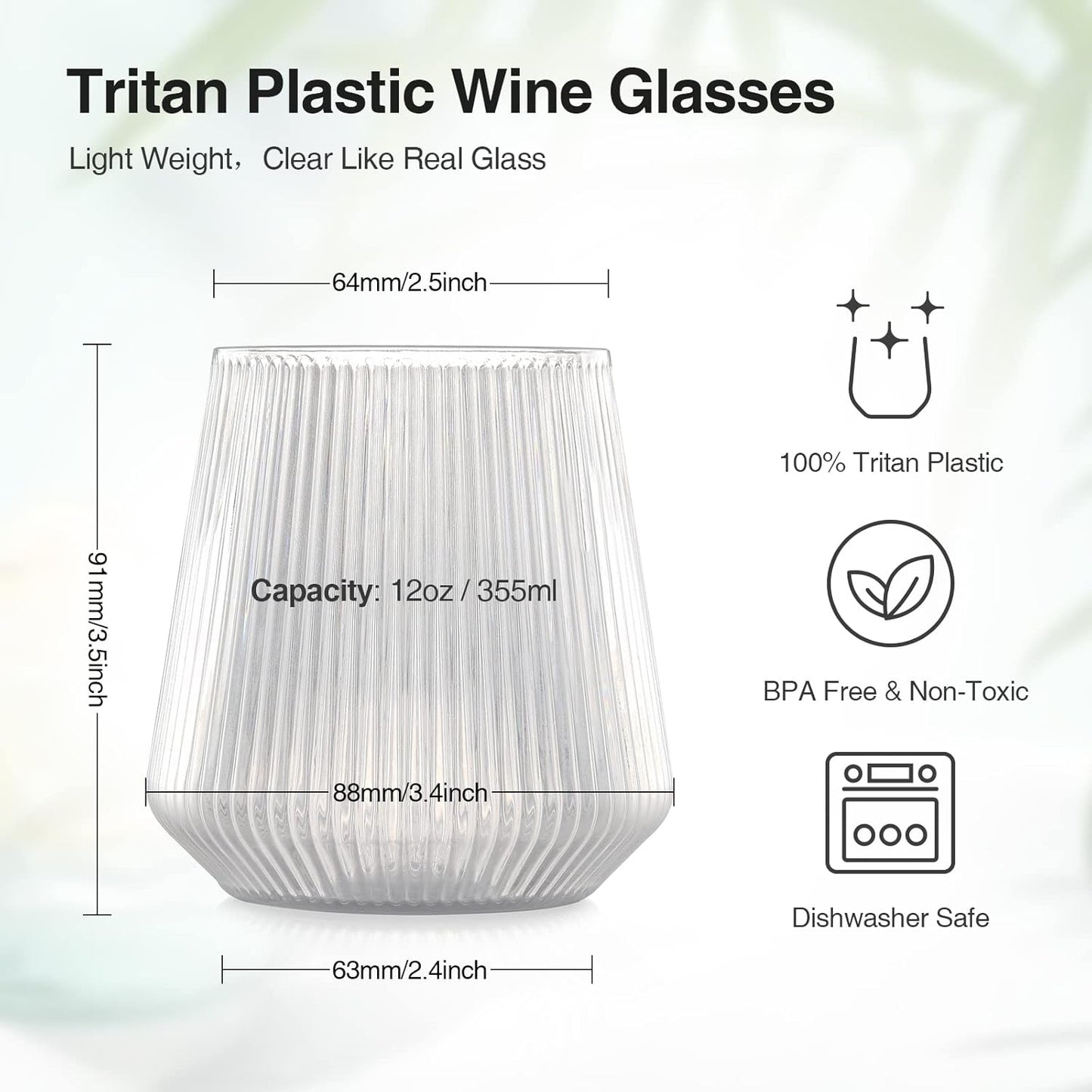 hotder Tritan Plastic Wine Glasses 340 ml Water Glasses Drinking Glasses Juice Glasses Set of 4 Plastic Wine Glasses Dishwasher Safe Perfect for Home, Camping, Party, BPA Free, Vertical