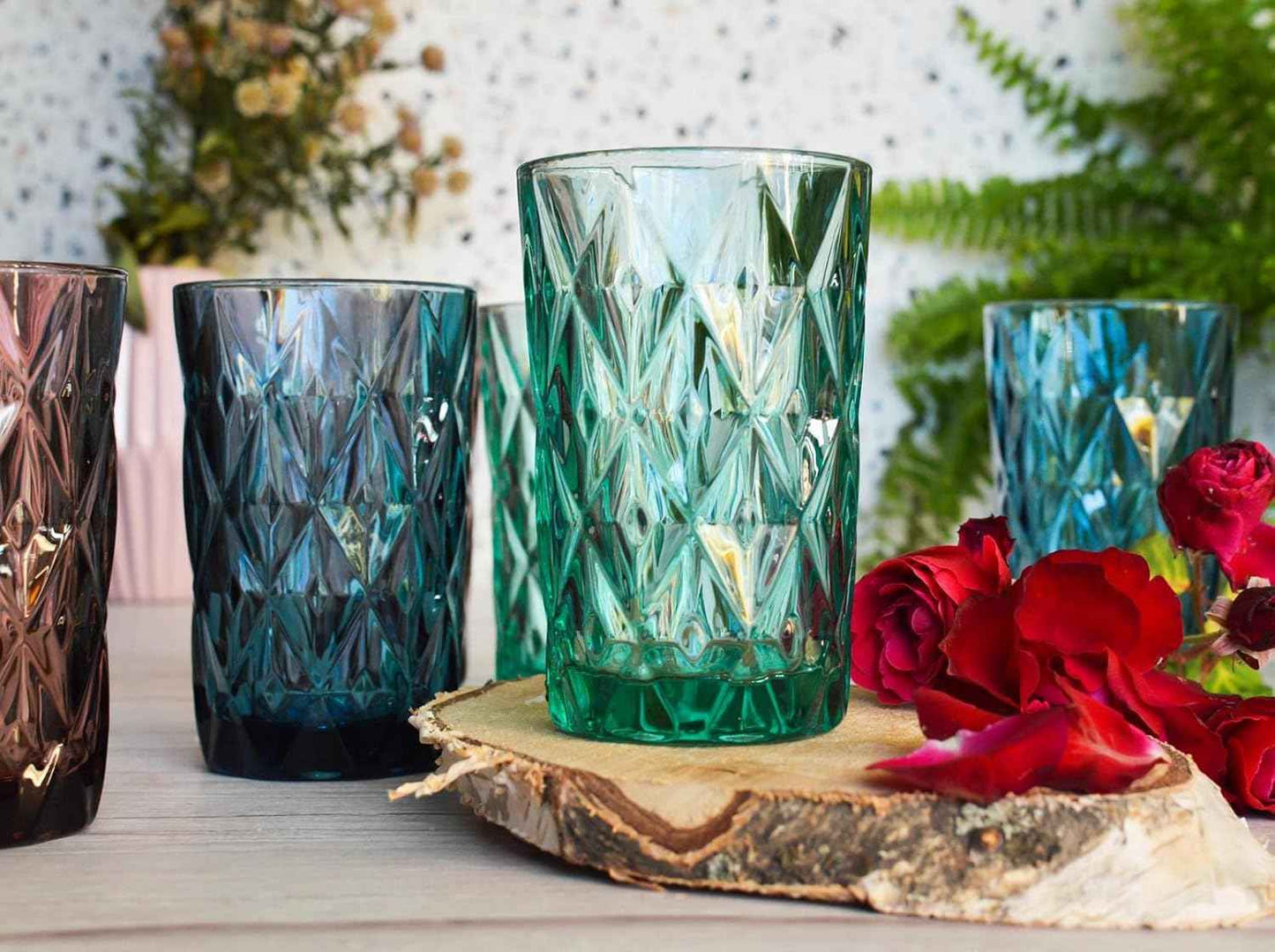 Sendez 6 colourful drinking glasses 350ml water glasses juice glasses long drink glasses cocktail glasses