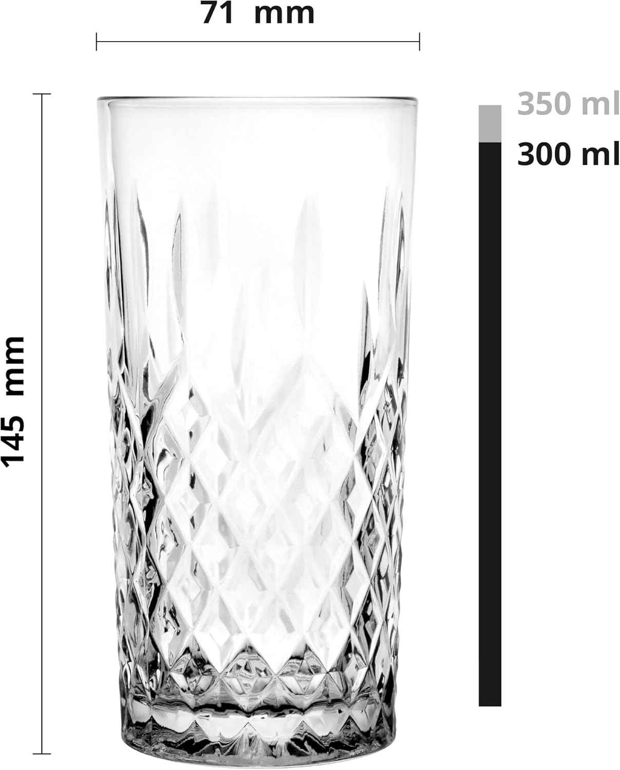 Glasmark KROSNO, 300 ml, Set of 6, Long Drink Glasses, Drinking Glasses, Highball Glasses, Water Glasses, Cocktail Glasses, Ideal for Home, Restaurant and Parties, Classic Shape