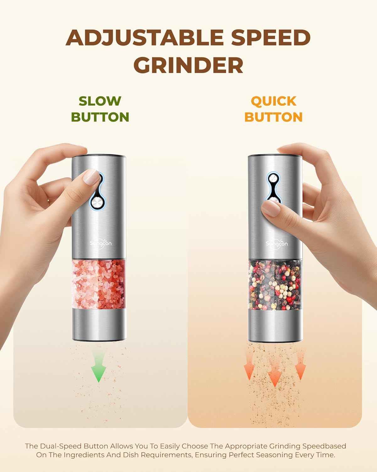Electric Salt and Pepper Mill Set - Rechargeable Stainless Steel Automatic Grinder - The Silver Spoon