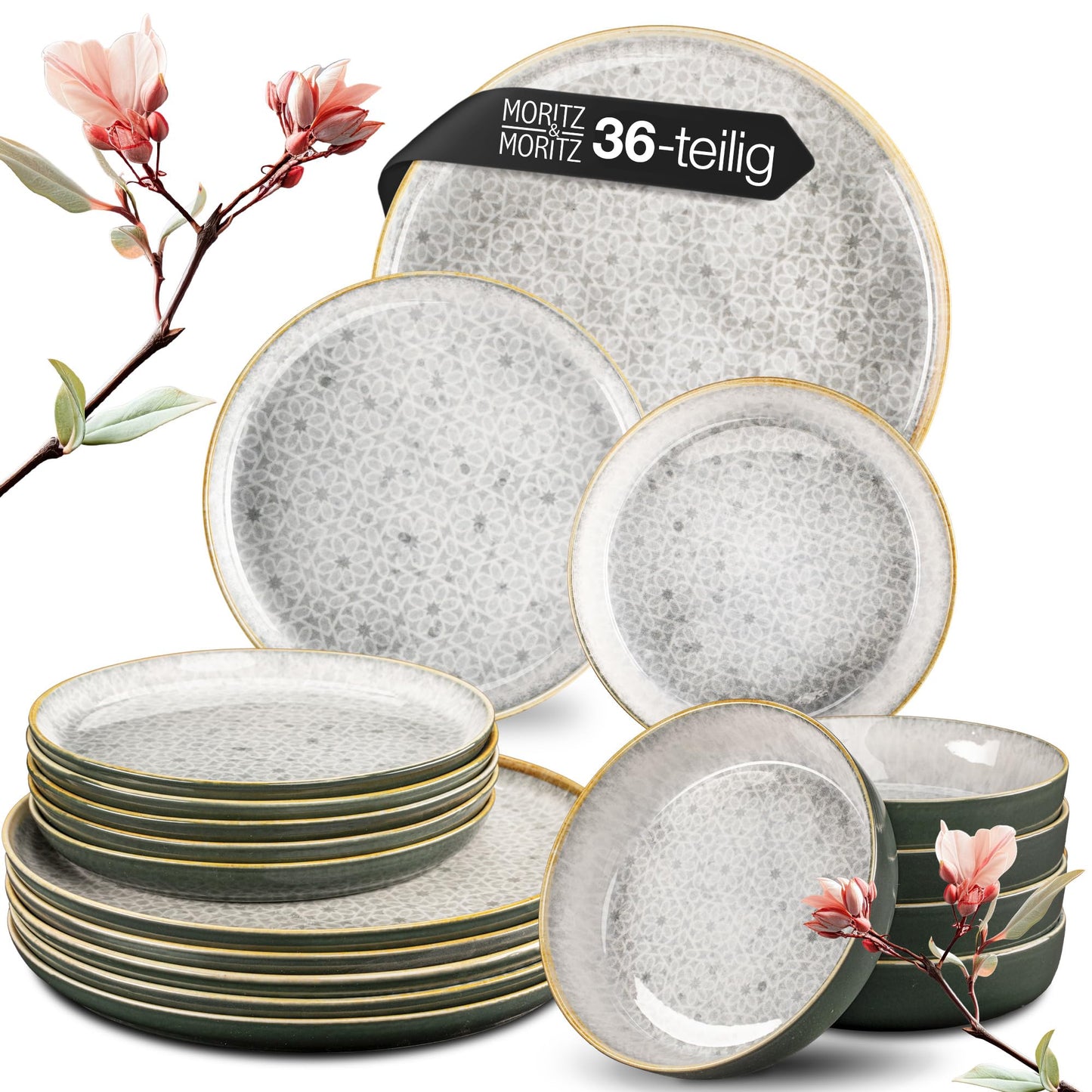 Moritz & Moritz TERRA 18-Piece Dinnerware Set for 6 People, Plate Set in Bright Blue, Made of High Quality Porcelain Dinner Set for 6 People, 6 x Dinner Plates, Dessert Plates and Bowls Each