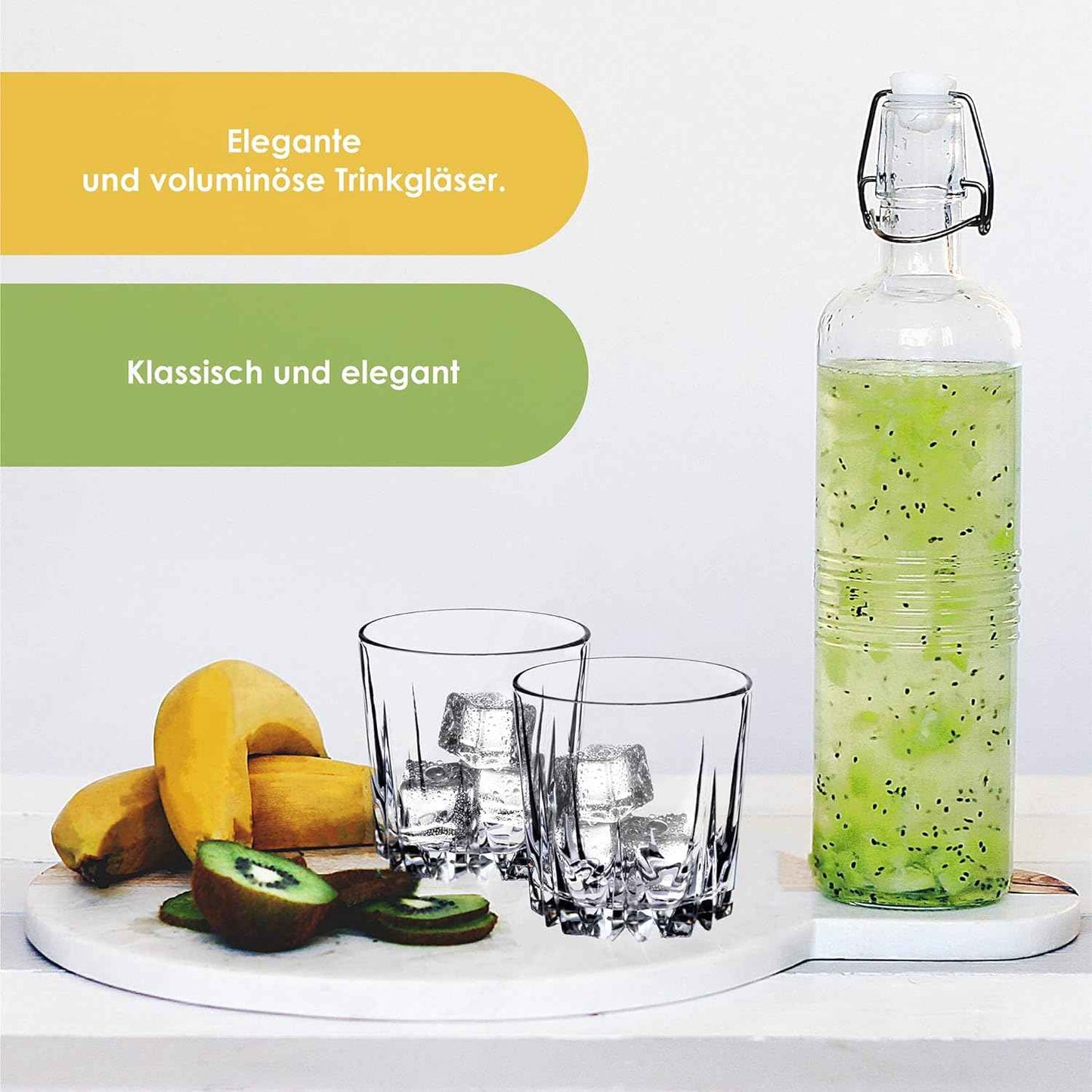 KADAX Premium Glass Drinking Glasses, Set of 6 Water Glasses, Thick-walled Juice Glasses, Ribbed Glasses for Water, Drink, Juice, Party, Cocktail Glasses, Drink Glasses (Low, 300 ml)