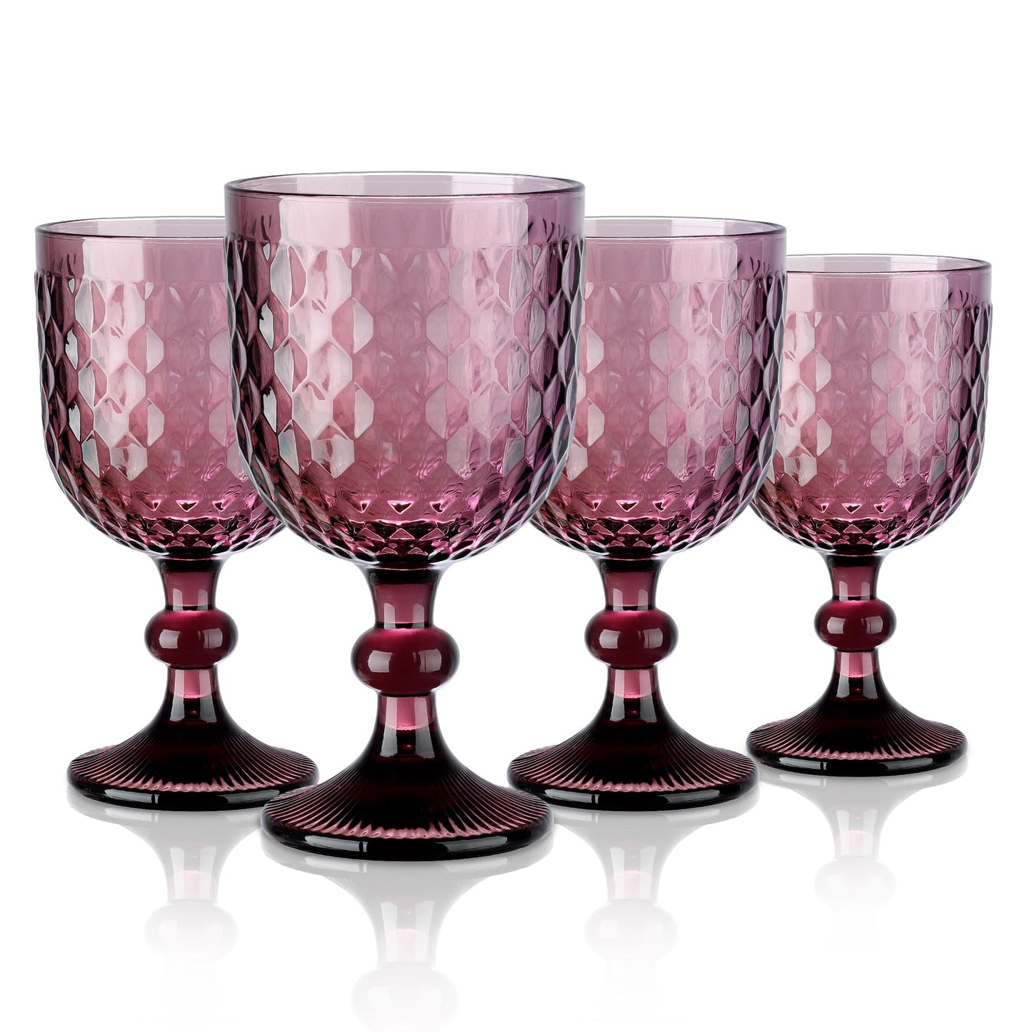 Joeyan Set of 6 Green Water Glass Glasses, 200 ml, Embossed Glass, Elegant Retro Colour Tableware, Glassware for Bar, Restaurant Home, Dishwasher Safe