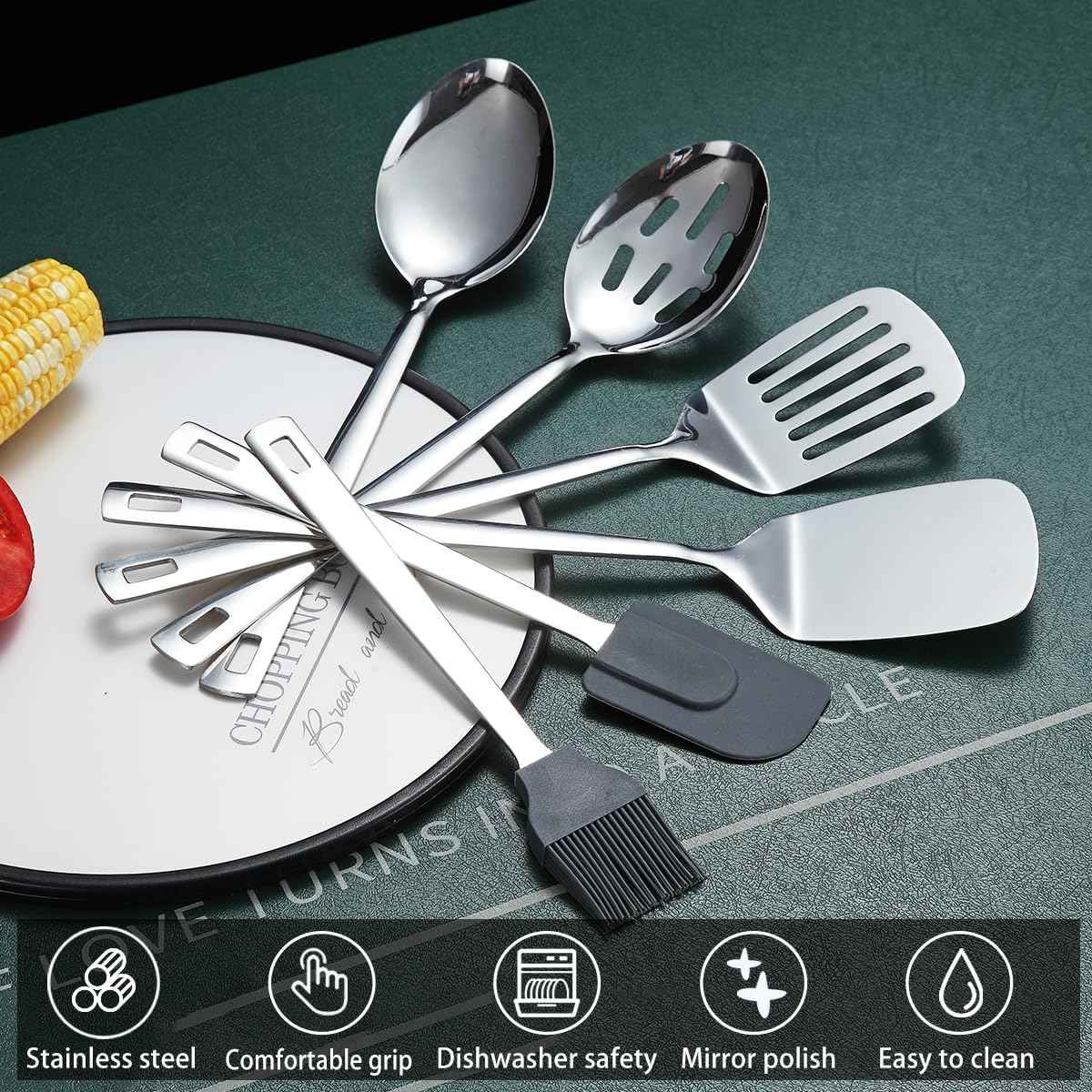 Stainless Steel Kitchenware Set 40 Pieces with Holder - Essential for Every Kitchen - The Silver Spoon