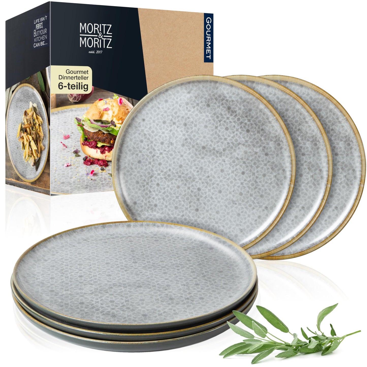 Moritz & Moritz TERRA 18-Piece Dinnerware Set for 6 People, Plate Set in Bright Blue, Made of High Quality Porcelain Dinner Set for 6 People, 6 x Dinner Plates, Dessert Plates and Bowls Each
