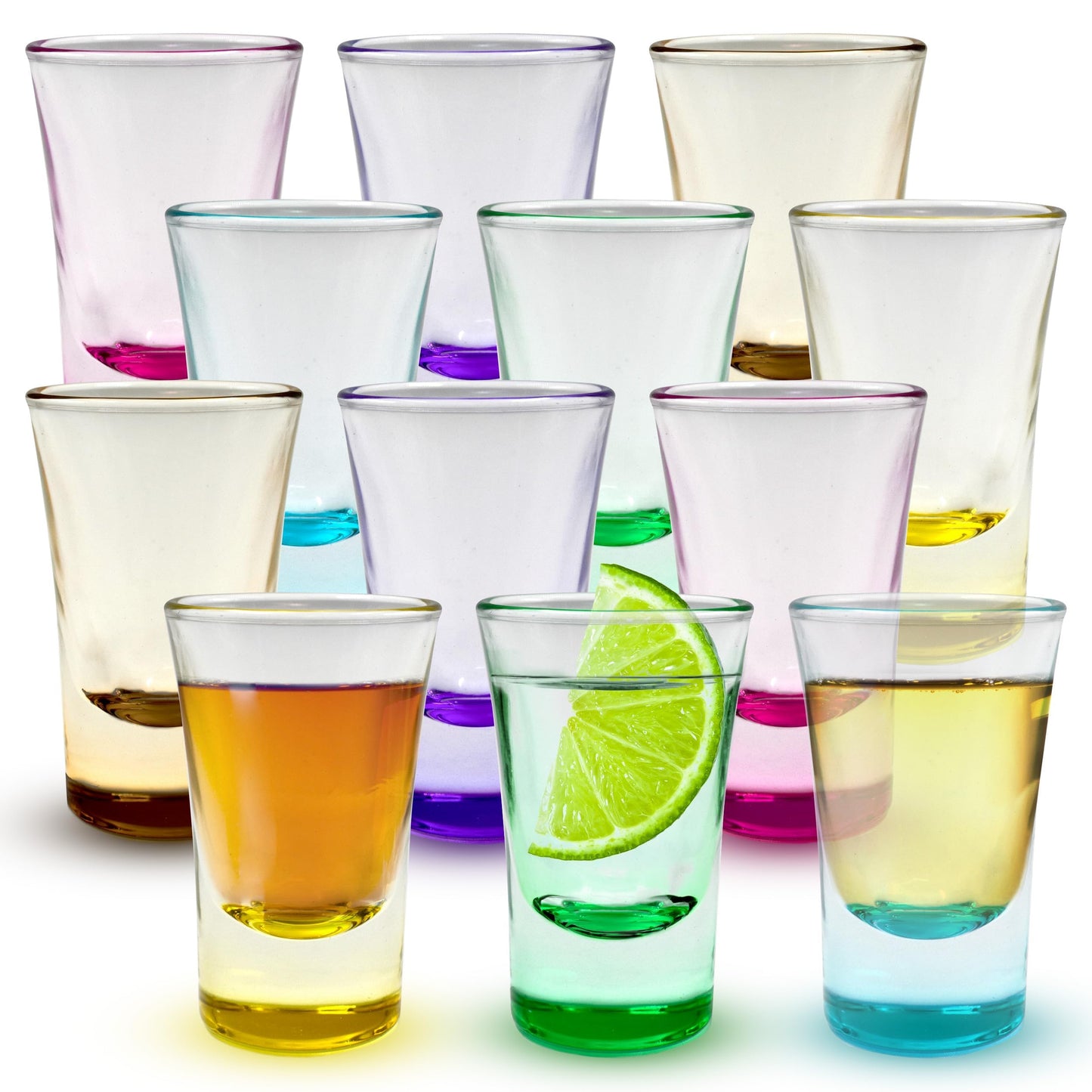 volila Colored Shot Glasses - Set of 6 Shot Glasses with Heavy Bottom of 50ml - Small Shot Glasses for Hunter Bomb Shots, Jello Shots, Tequila Shot Glasses and Bar Glassware Drinking Shots
