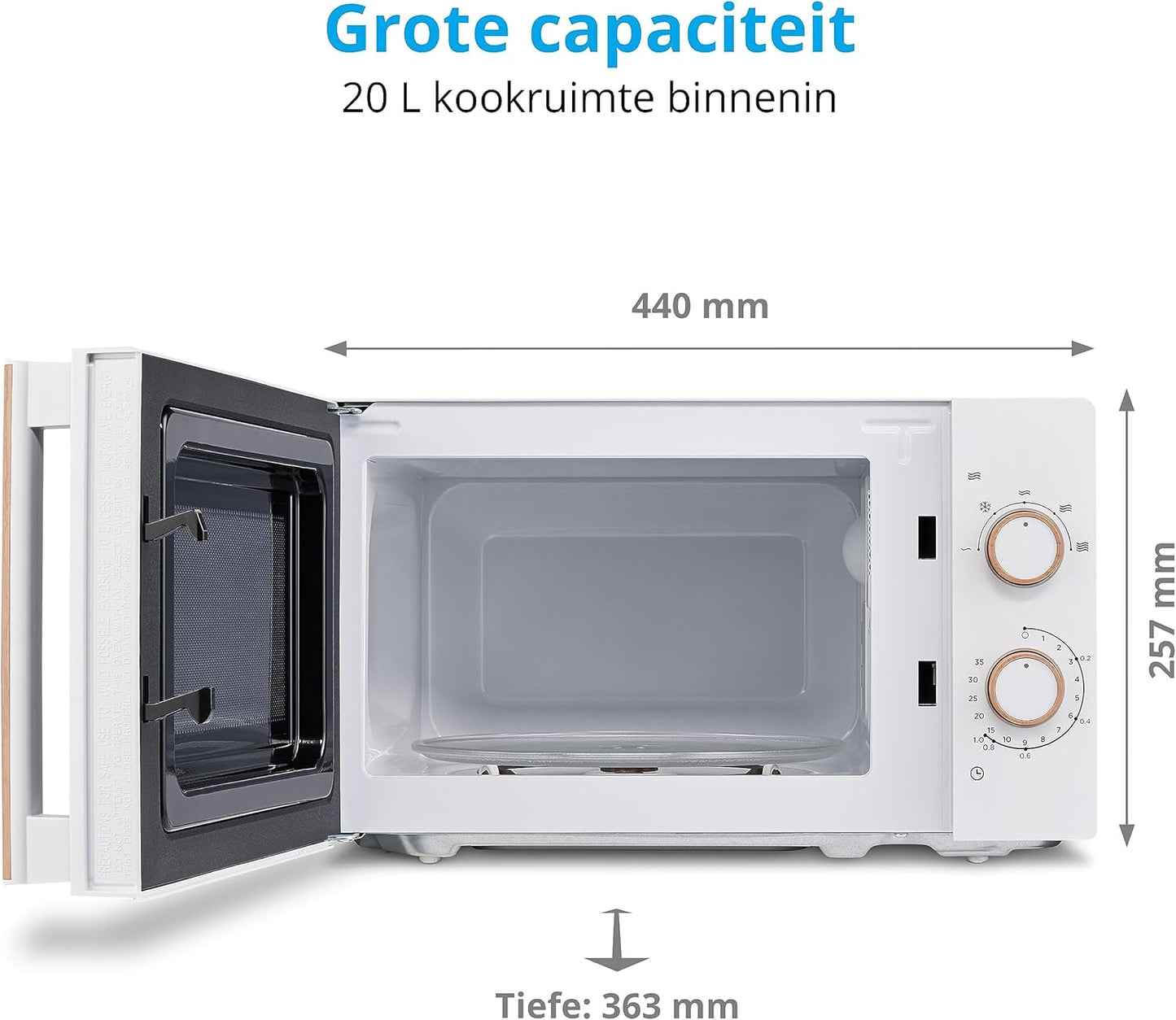 MEDION Microwave oven (wood look, 20 litres, 700 watts, mirror door, 5 power modes, defrost function, timer, MD10596) white