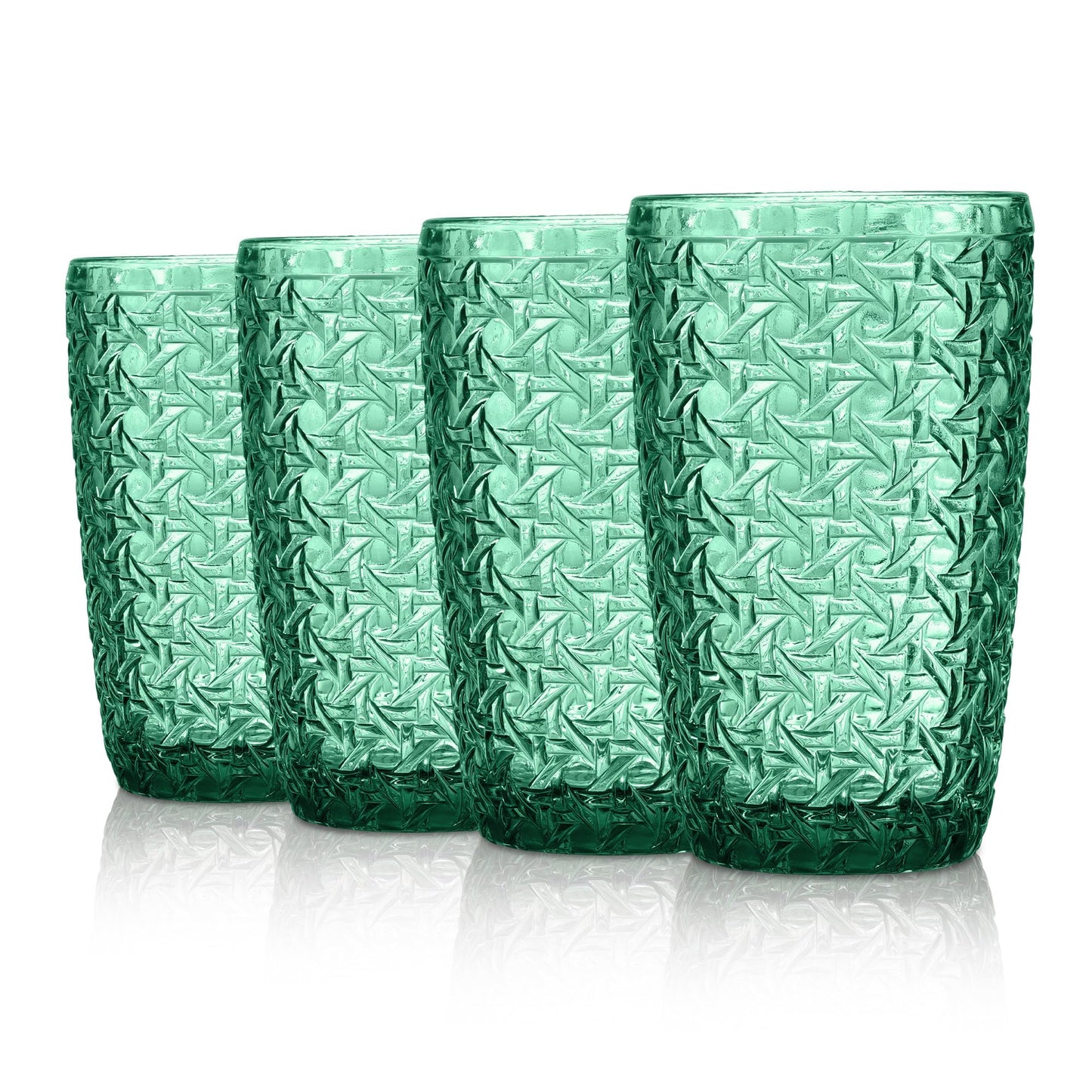 Joeyan 300 ml green glasses, set of 6, vintage drinking glasses, colourful with embossed design, coloured water glasses, dishwasher safe
