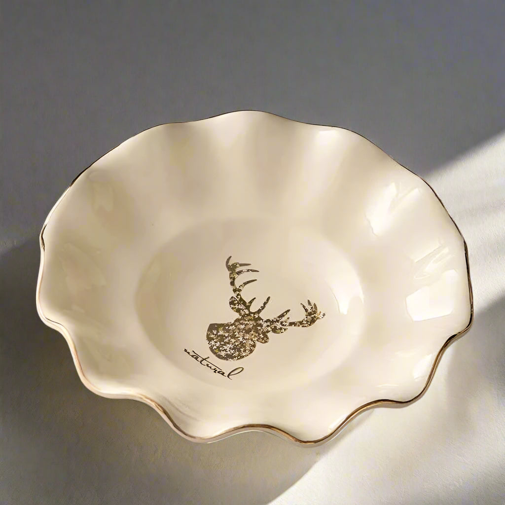 European Style Ceramic Dinner Plates - Irregular Gilded Round Design - The Silver Spoon