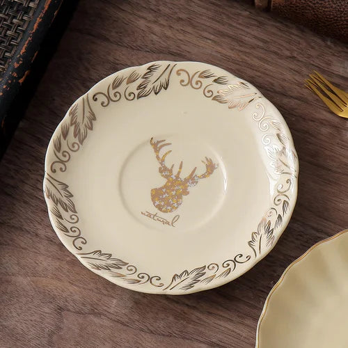 European Style Ceramic Dinner Plates - Irregular Gilded Round Design - The Silver Spoon