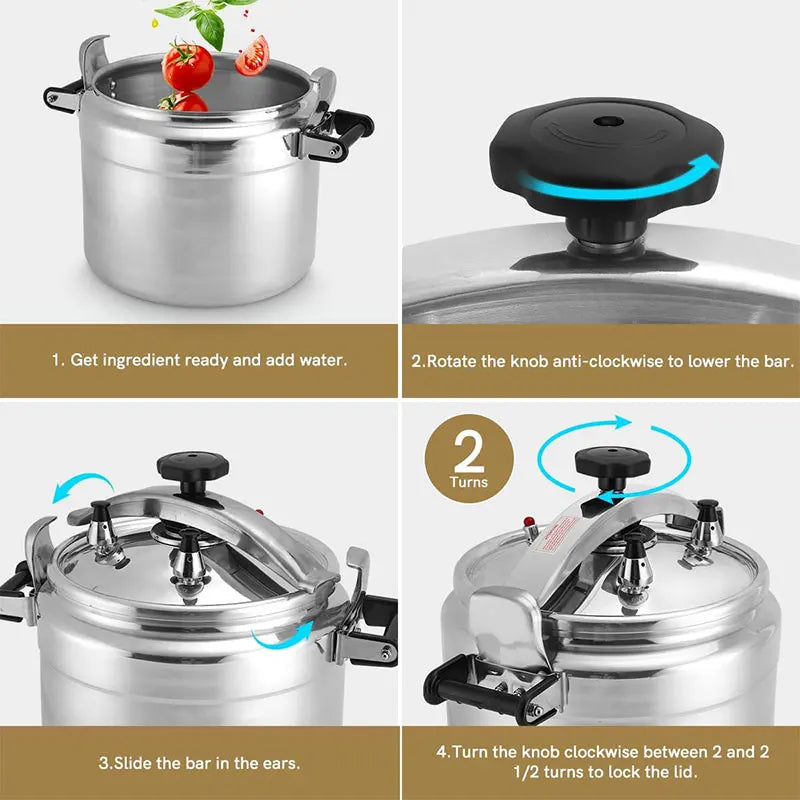 Aluminum Pressure Cooker for Gas - Safe with Easy Lock Lid - The Silver Spoon