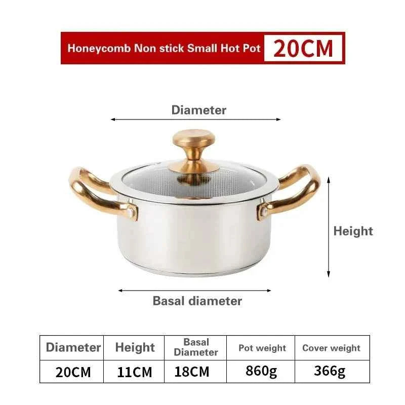304 Stainless Steel Hot Pot Honeycomb Non-Stick Pot with Lid - The Silver Spoon