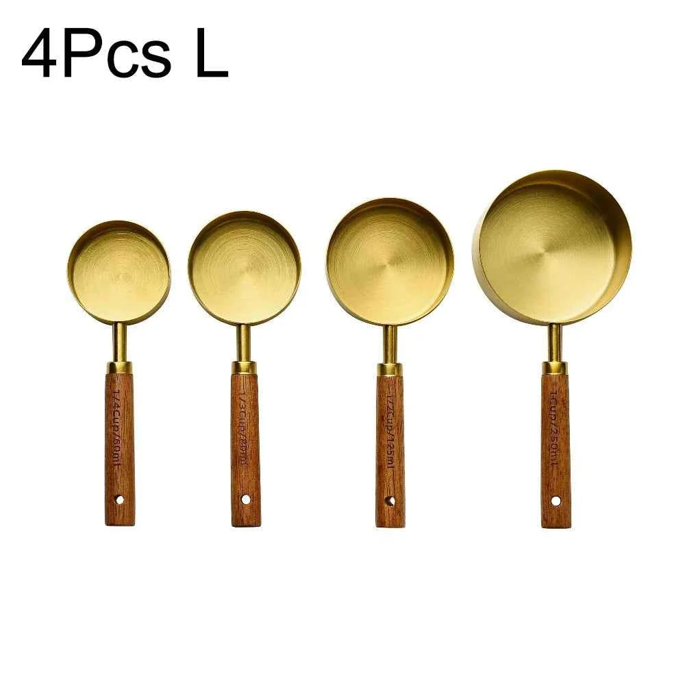 Stainless Steel Measuring Cups and Spoons Set with Scale Wooden Handle - 1/4/8pcs Kitchen Baking Tools - The Silver Spoon