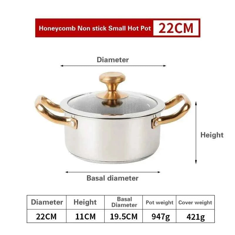304 Stainless Steel Hot Pot Honeycomb Non-Stick Pot with Lid - The Silver Spoon
