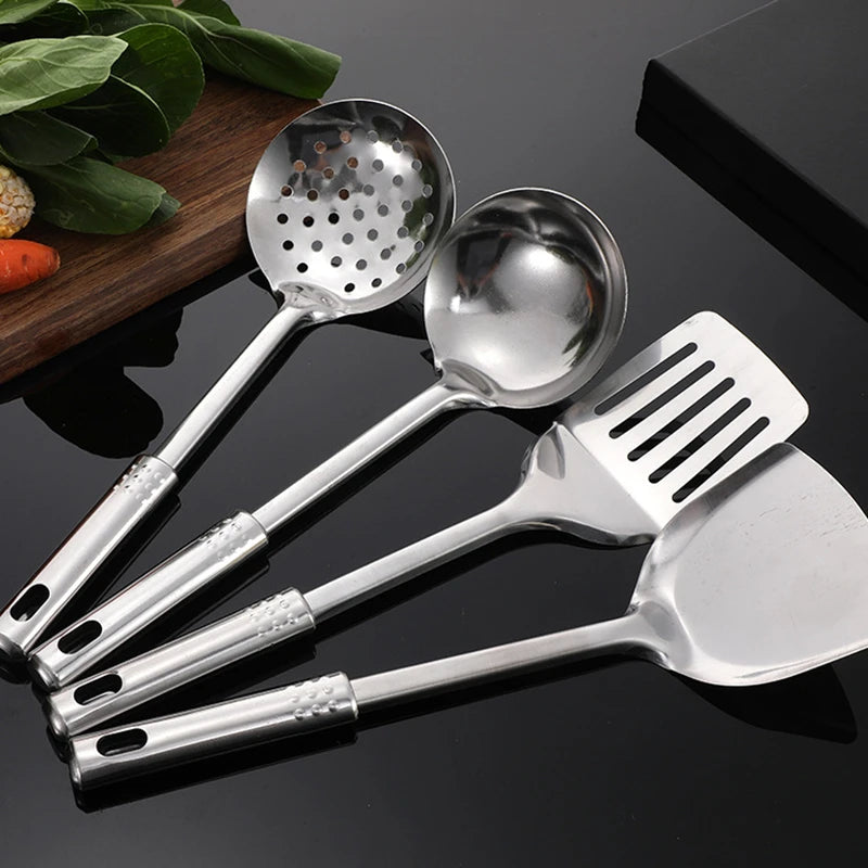 Polished Round Stainless Steel Kitchenware Set with Hanging Holes - The Silver Spoon