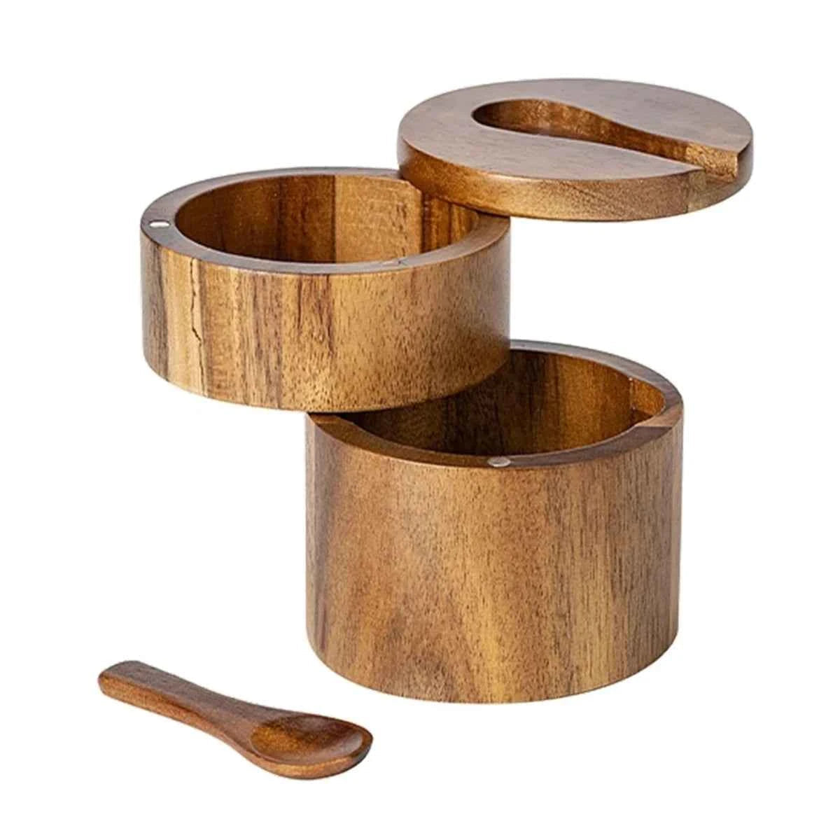 Acacia Wood Spice Jar with Spoon and Swivel Lid - The Silver Spoon