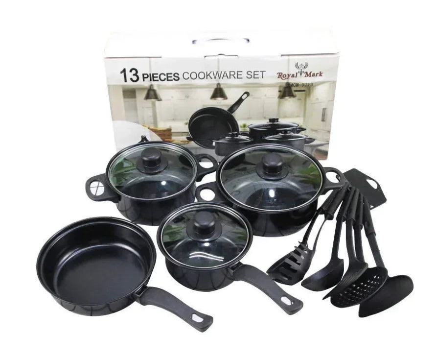 Nonstick Cookware Set - 13 Piece Cooking Essentials with Lid - The Silver Spoon