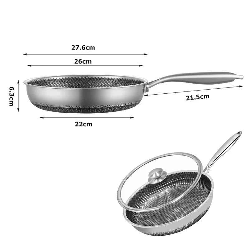 Stainless Steel Nonstick Frying Pan with Honeycomb Design and Lid - The Silver Spoon