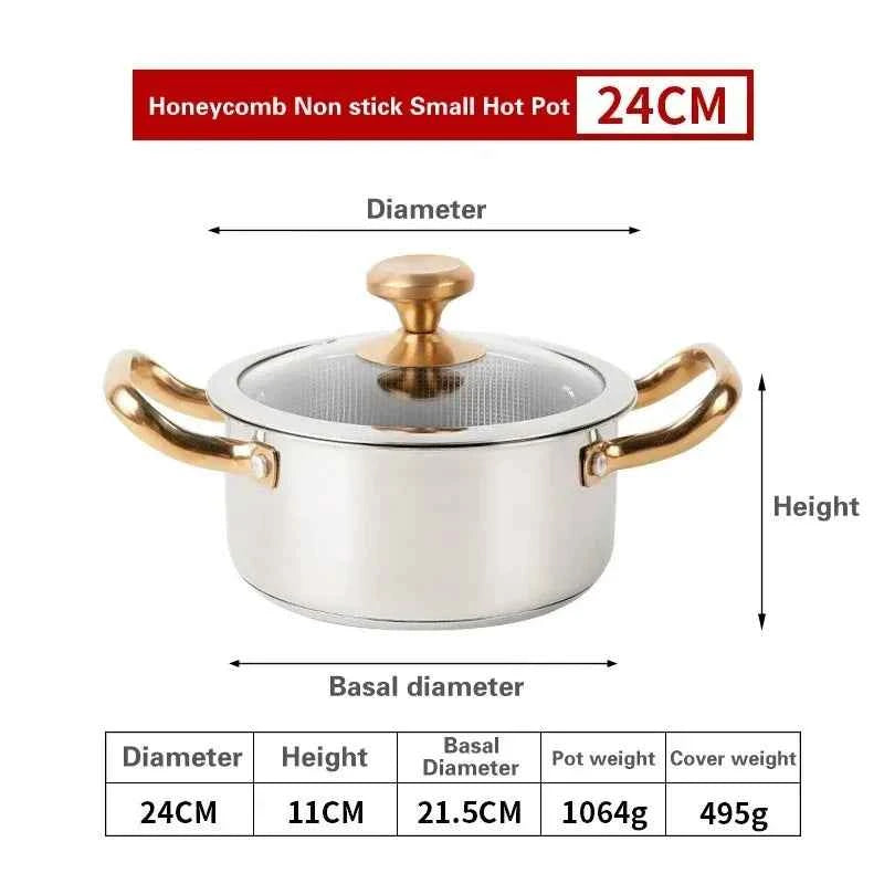 304 Stainless Steel Hot Pot Honeycomb Non-Stick Pot with Lid - The Silver Spoon