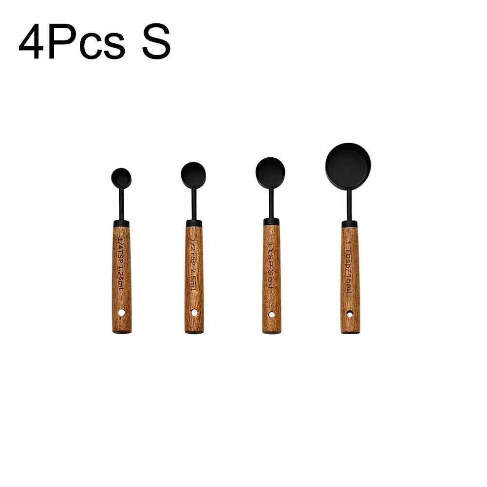 Stainless Steel Measuring Cups and Spoons Set with Scale Wooden Handle - 1/4/8pcs Kitchen Baking Tools - The Silver Spoon