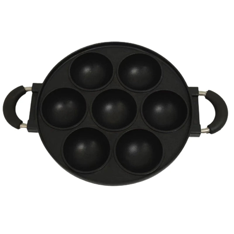 7 Hole Cast Iron Omelette Pan - Non-Stick Breakfast & Cake Mold - The Silver Spoon