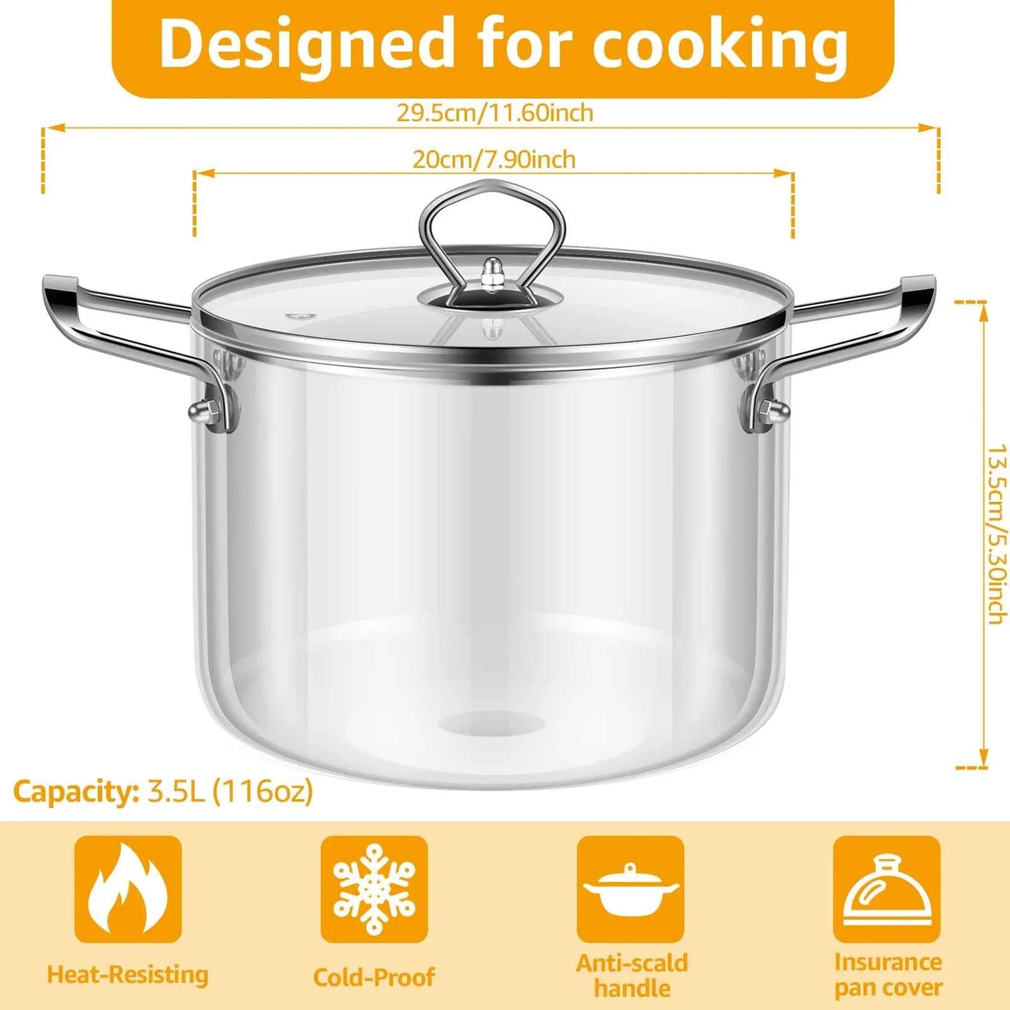 Glass Cooking Pot Heat Resistant Simmer Pot with Lid - The Silver Spoon