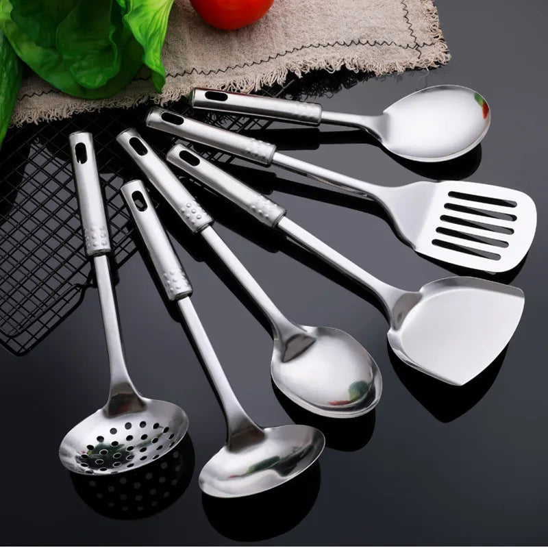 Polished Round Stainless Steel Kitchenware Set with Hanging Holes - The Silver Spoon