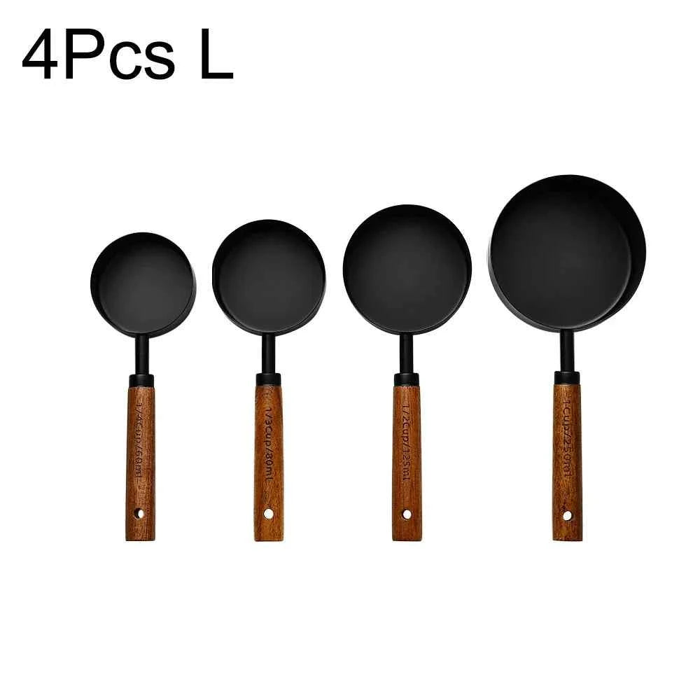 Stainless Steel Measuring Cups and Spoons Set with Scale Wooden Handle - 1/4/8pcs Kitchen Baking Tools - The Silver Spoon