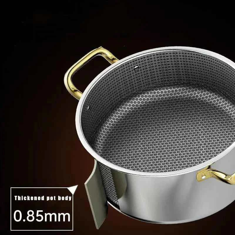 304 Stainless Steel Hot Pot Honeycomb Non-Stick Pot with Lid - The Silver Spoon