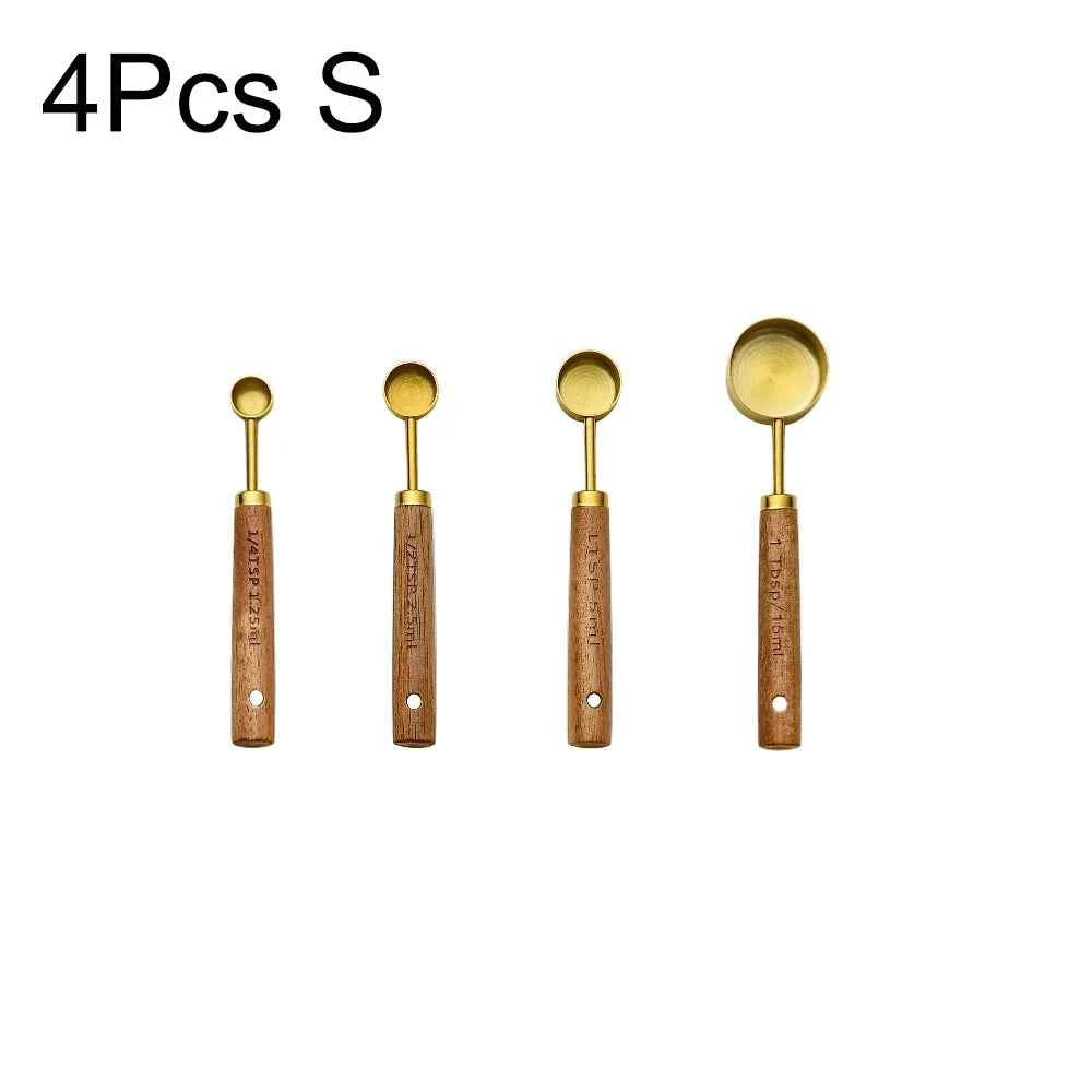 Stainless Steel Measuring Cups and Spoons Set with Scale Wooden Handle - 1/4/8pcs Kitchen Baking Tools - The Silver Spoon