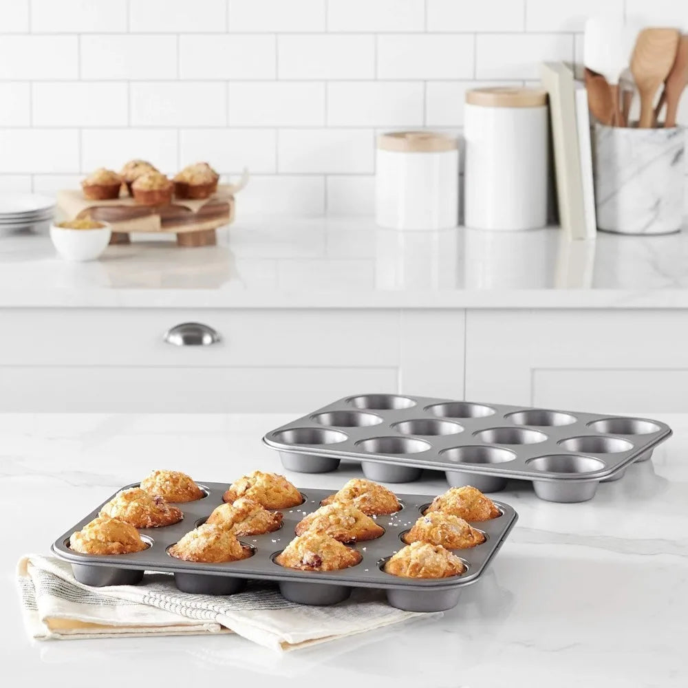 Nonstick Muffin Pan - 6 or 12 Cups Carbon Steel Bakeware - The Silver Spoon