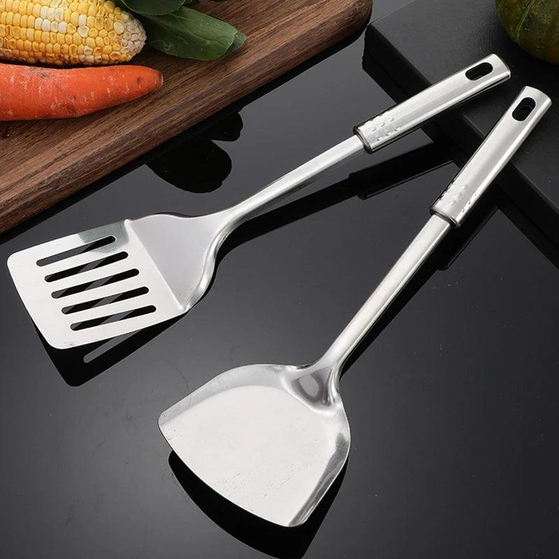 Polished Round Stainless Steel Kitchenware Set with Hanging Holes - The Silver Spoon