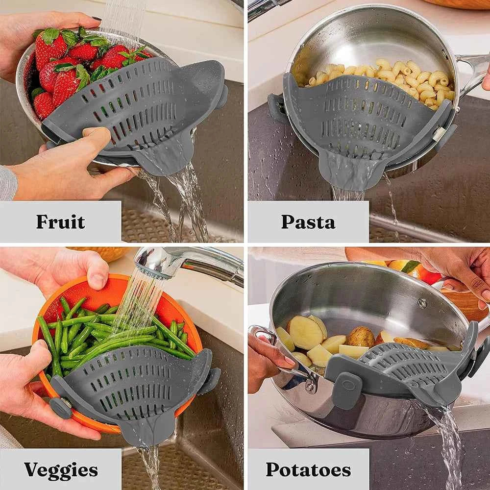 Clip-On Silicone Kitchen Strainer for Pots and Pans - The Silver Spoon