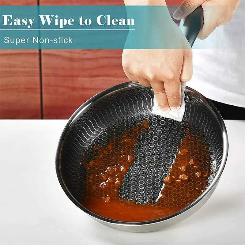 Stainless Steel Nonstick Frying Pan with Honeycomb Design and Lid - The Silver Spoon