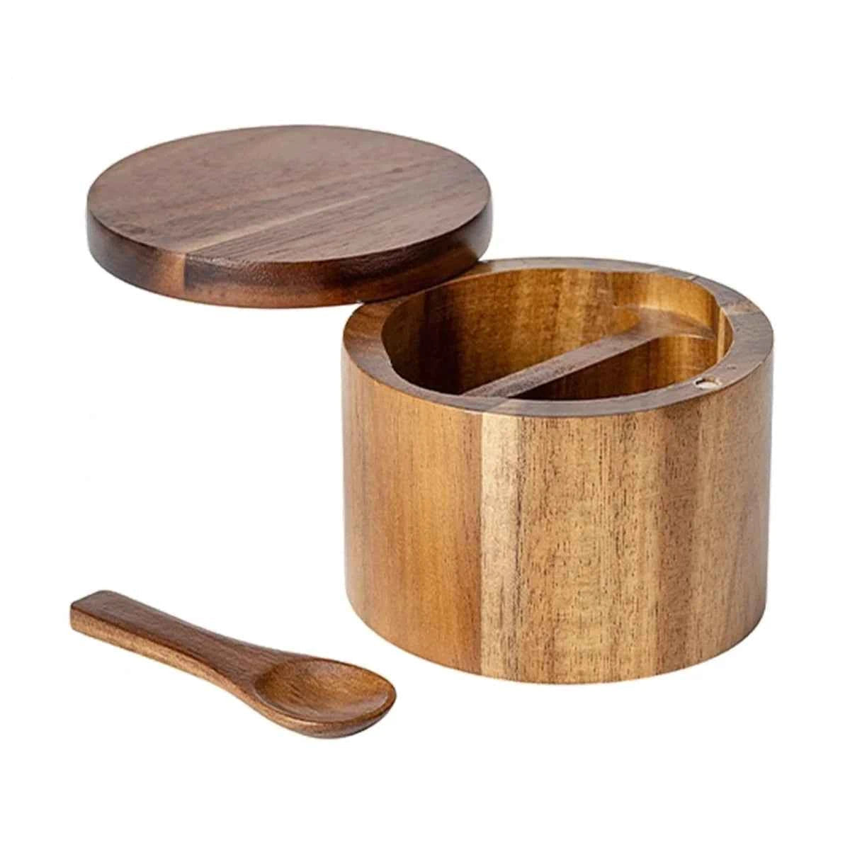 Acacia Wood Spice Jar with Spoon and Swivel Lid - The Silver Spoon