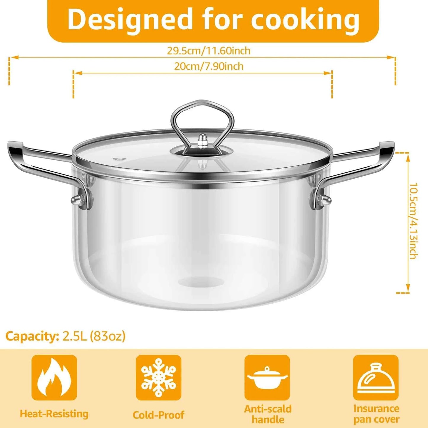 Glass Cooking Pot Heat Resistant Simmer Pot with Lid - The Silver Spoon