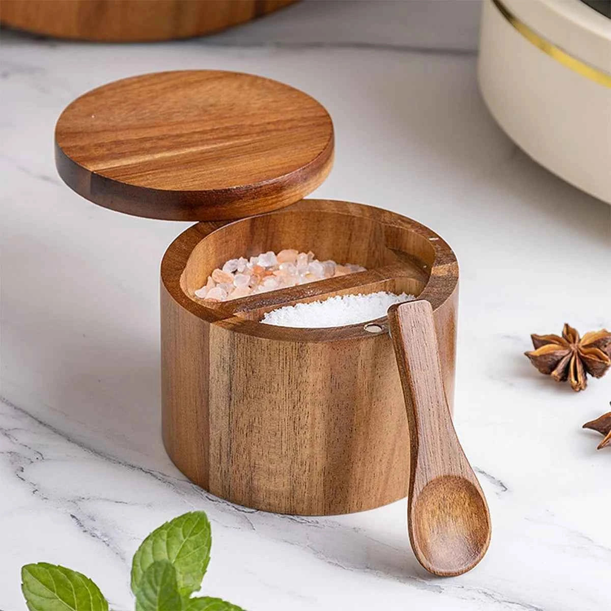Acacia Wood Spice Jar with Spoon and Swivel Lid - The Silver Spoon