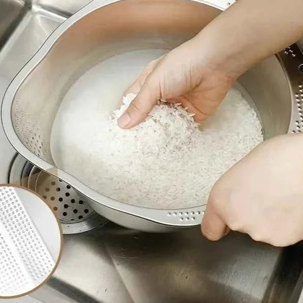 Stainless Steel Rice Strainer for Washing Rice, Fruit & Vegetables - The Silver Spoon