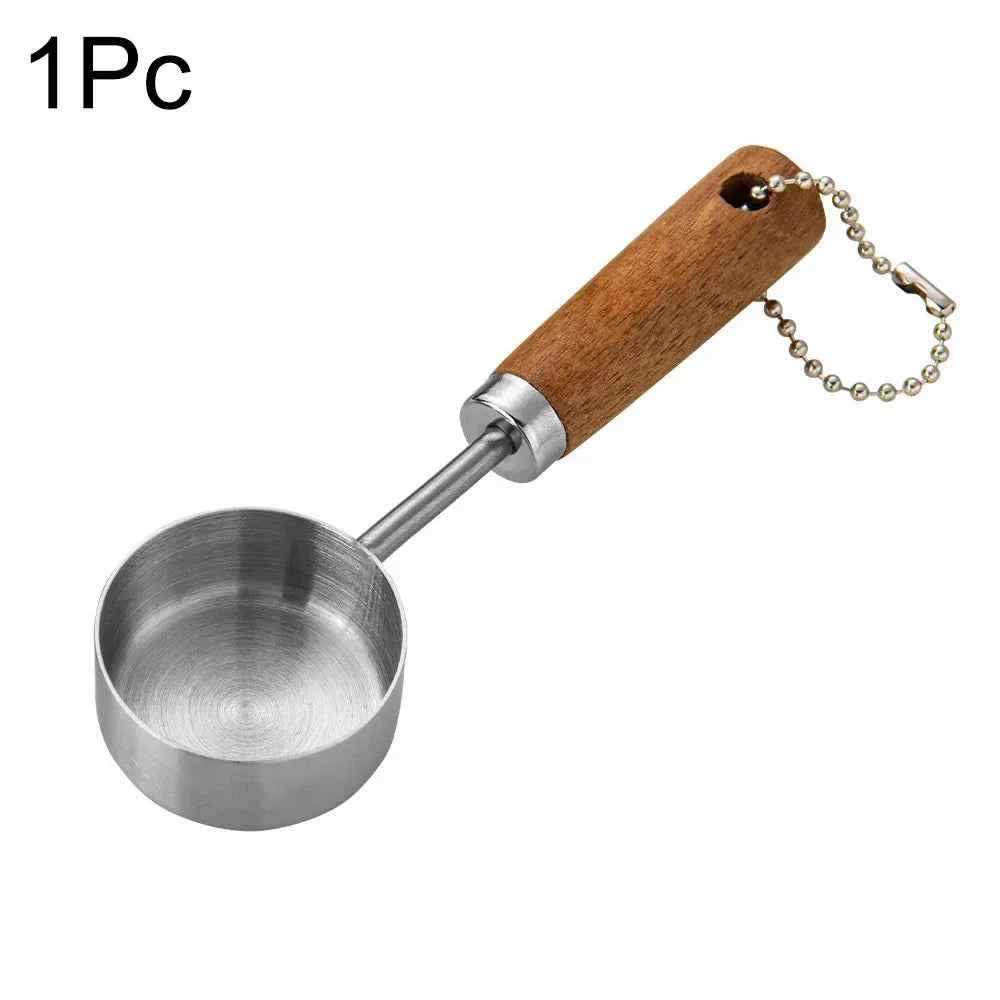 Stainless Steel Measuring Cups and Spoons Set with Scale Wooden Handle - 1/4/8pcs Kitchen Baking Tools - The Silver Spoon