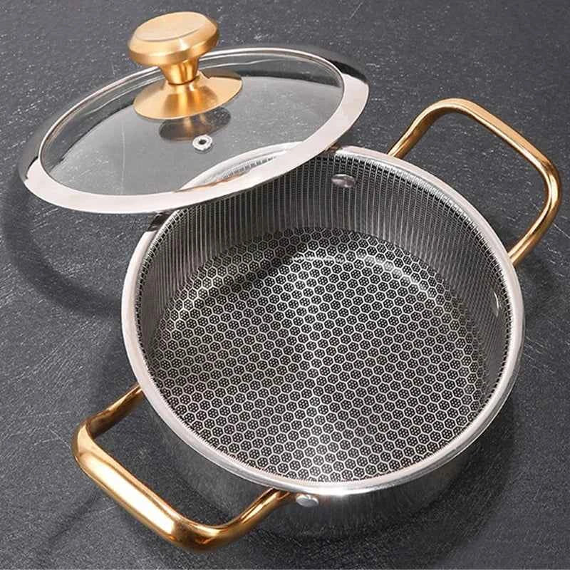 304 Stainless Steel Hot Pot Honeycomb Non-Stick Pot with Lid - The Silver Spoon
