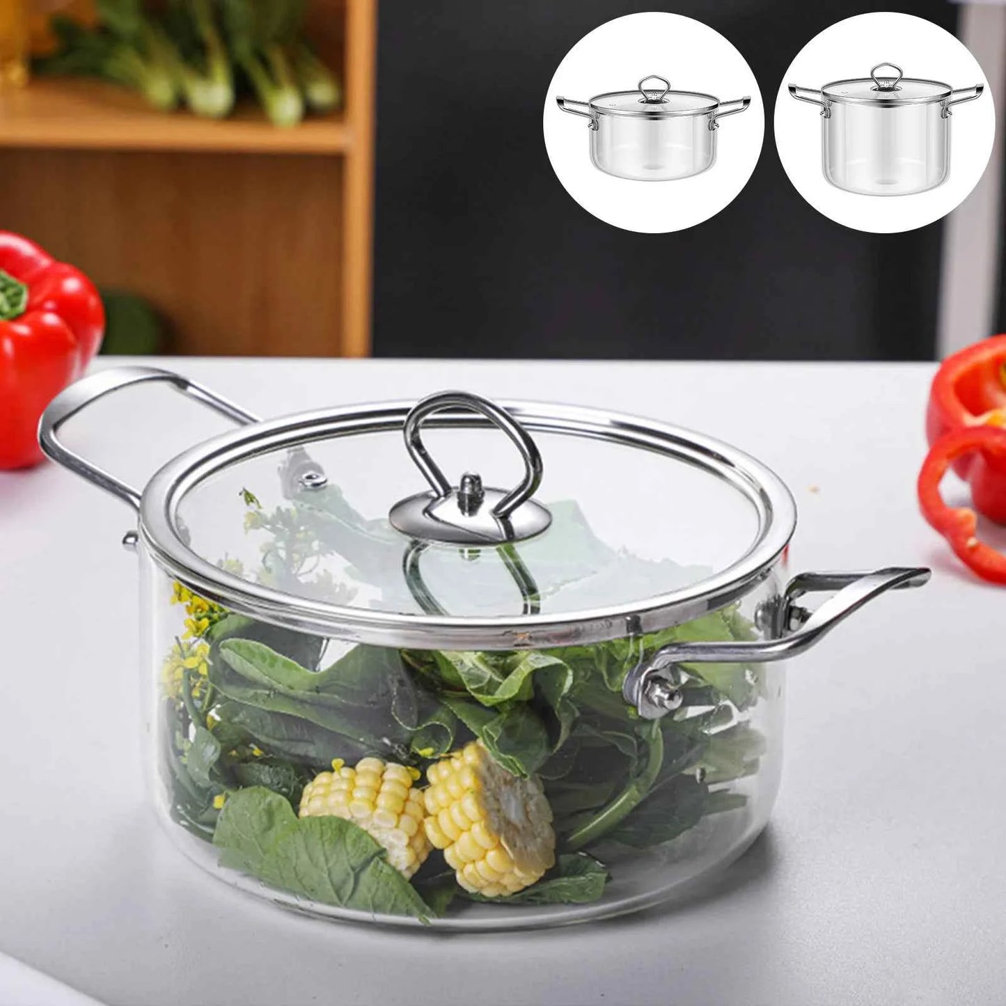 Glass Cooking Pot Heat Resistant Simmer Pot with Lid - The Silver Spoon