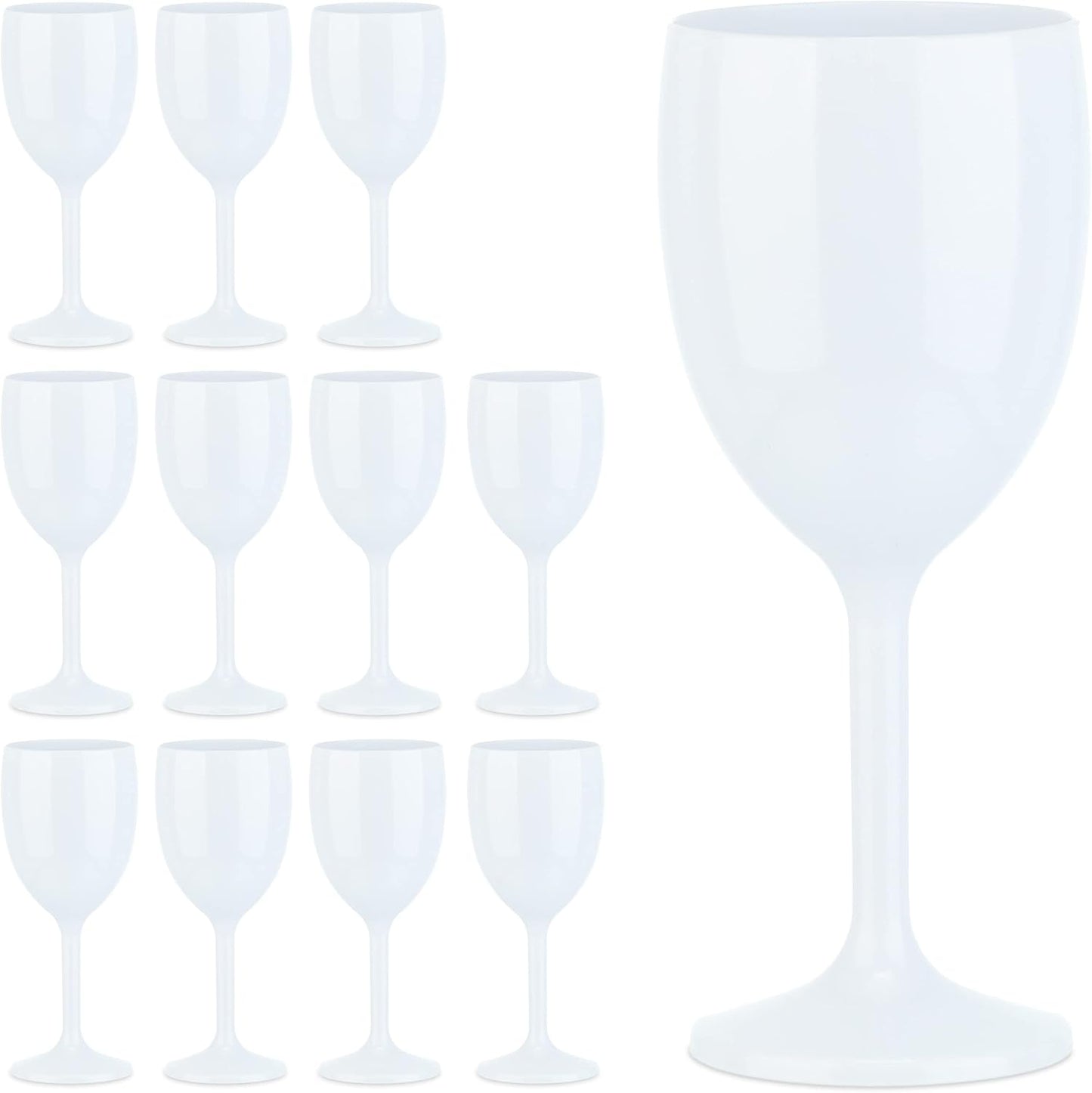 Relaxdays Wine Glasses Plastic, Set of 12, Reusable, BPA Free, Camping, Shatterproof Wine Glasses, White