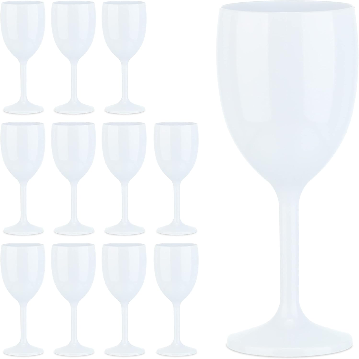 Relaxdays Wine Glasses Plastic, Set of 12, Reusable, BPA Free, Camping, Shatterproof Wine Glasses, White