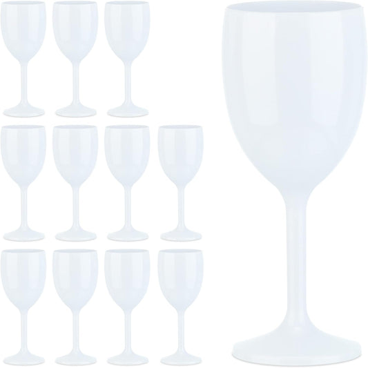 Relaxdays Wine Glasses Plastic, Set of 12, Reusable, BPA Free, Camping, Shatterproof Wine Glasses, White