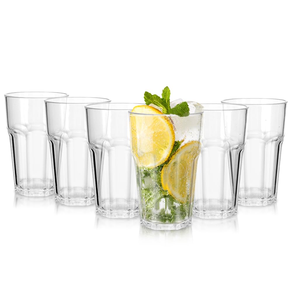 DIBALIYI Pack of 6 Clear Plastic Water Glasses, 310ml, Reusable Premium Acrylic Drinking Glasses, Shatterproof Crystal Glasses for Children and Adults, Stackable Juice Glasses for Home and Camping