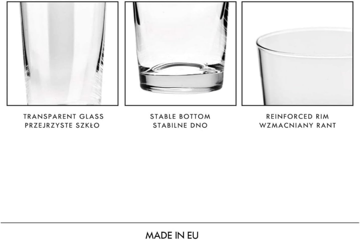 KROSNO Water Juice Drinking Glasses | Set of 6 | 380ml | Pure Collection | Crystal Glass | Perfect for Home, Restaurants and Parties | Dishwasher Safe
