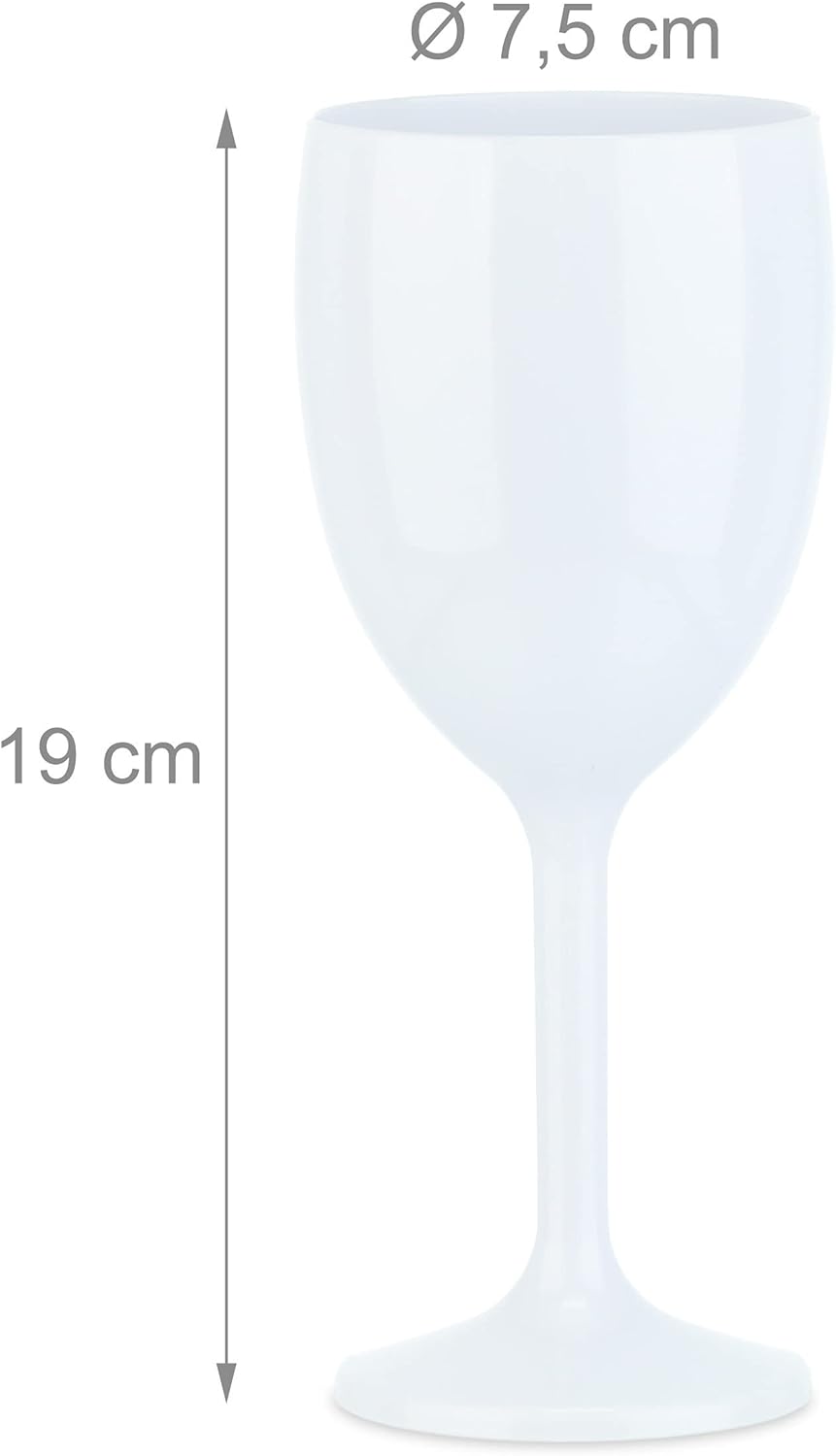 Relaxdays Wine Glasses Plastic, Set of 12, Reusable, BPA Free, Camping, Shatterproof Wine Glasses, White